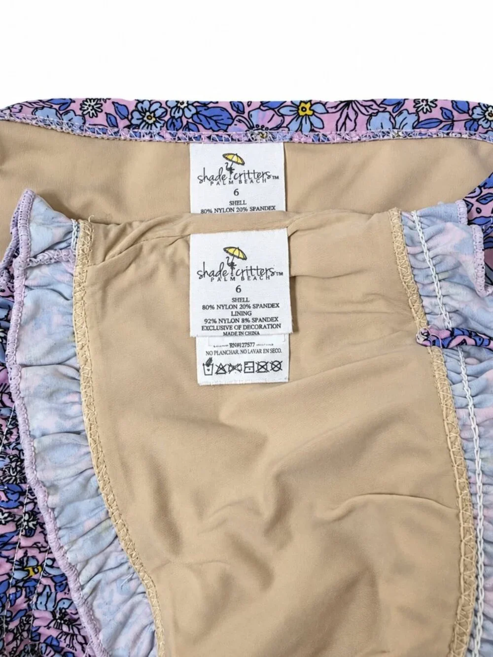 Shade Critters Girls Floral Two Piece Swimsuit Smocked Bikini Size 6